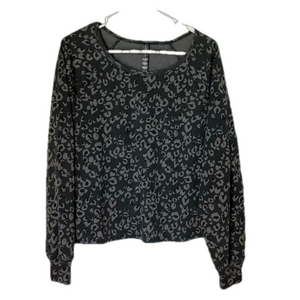 WILDFOX Roadtrip Pullover Lightweight Sweatshirt Leopard Print, Women’s L, Gray